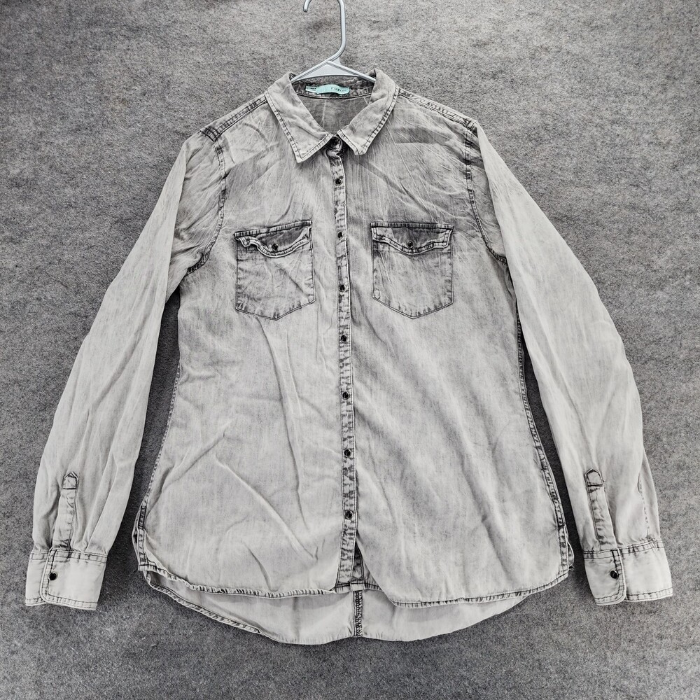 Maurices Shirt Womens Large Pearl Snap Long Sleeve Gray